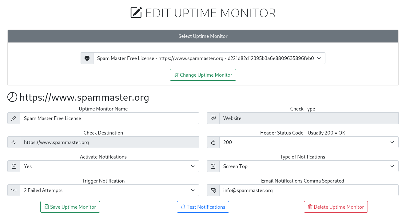 Edit Uptime Monitor